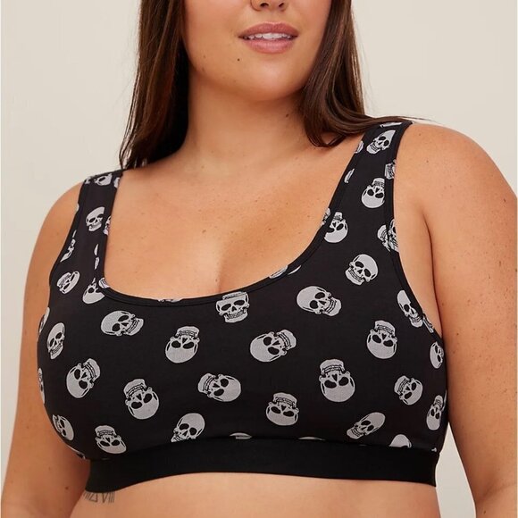 Torrid Womens NWT Black Skull Print Unlined Cotton Scoop Bralette Plus Sz 1X - Picture 1 of 7